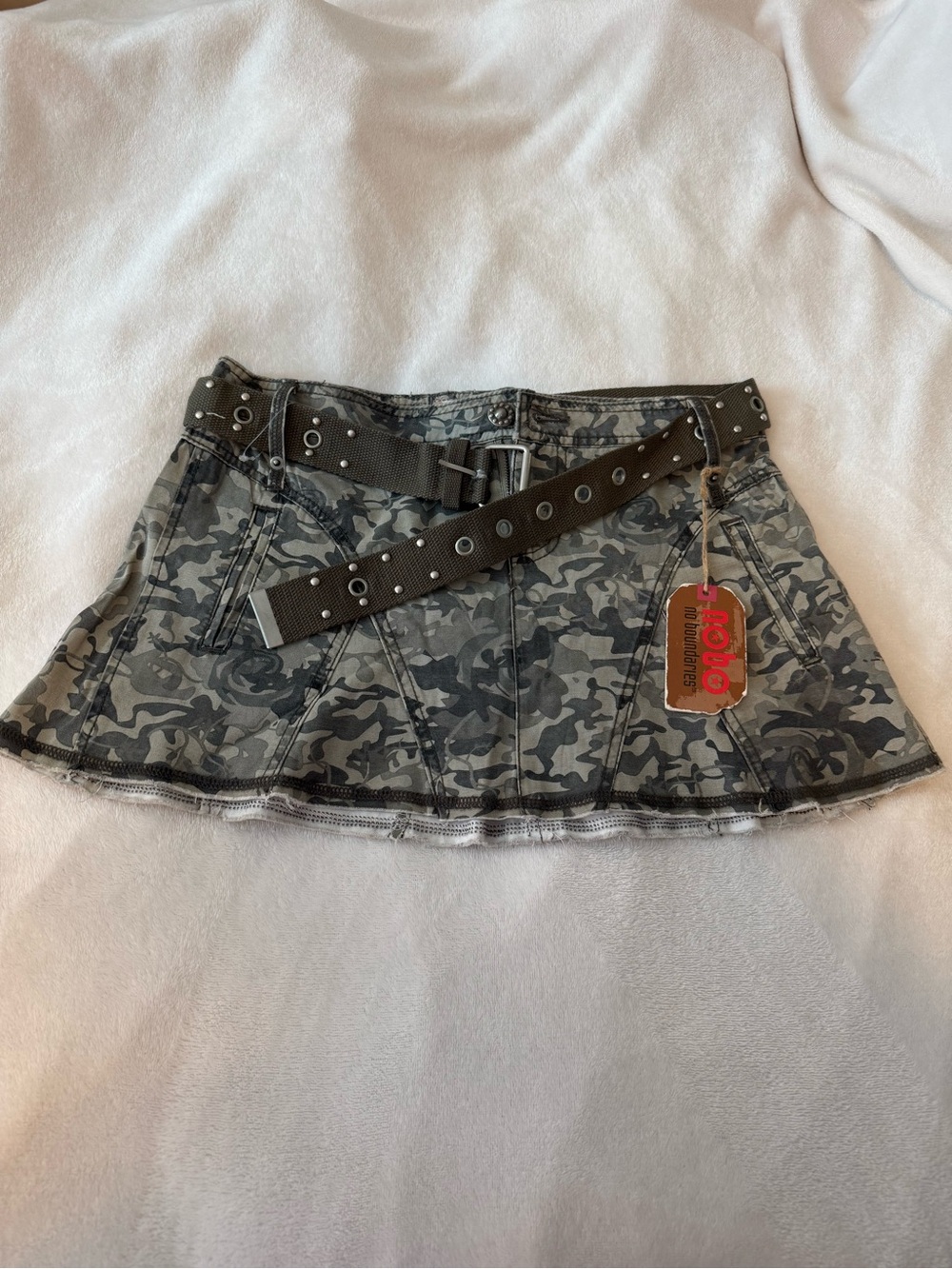 NOBO Gray-Green Camo Mini Skirt with Studded Belt